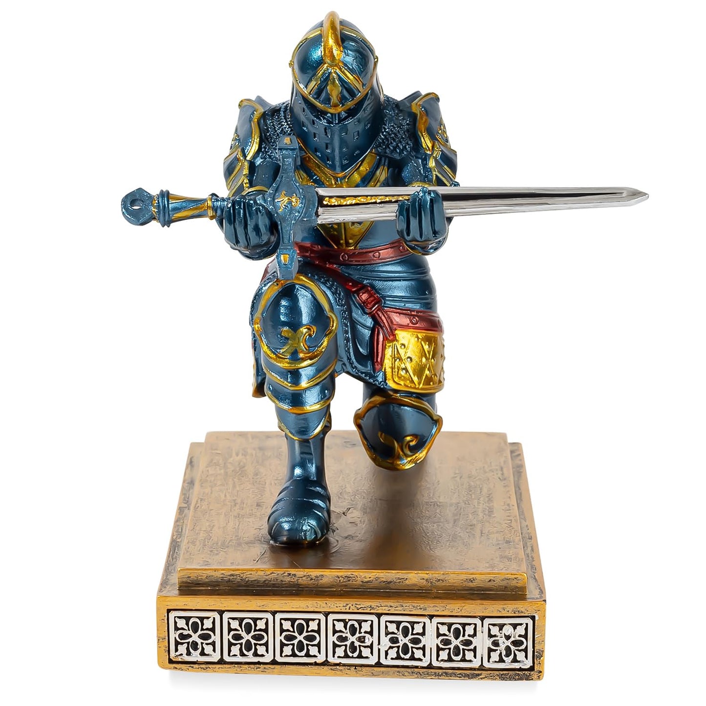 MACLARONX Kneeling Knight Pen Holder with Sword Medieval Warrior Fancy Pencil Stand for Office Desk