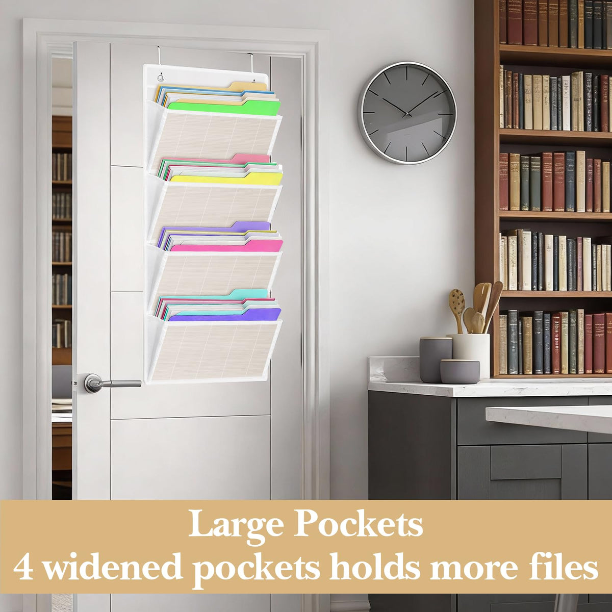 homyfort hanging wall file organizer, Over the door file folder organizer with 4 Large Bamboo