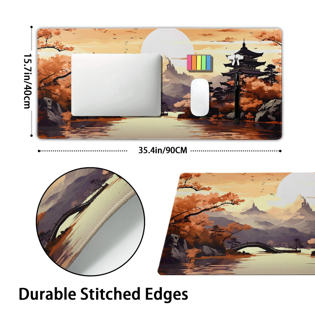Orange Japanese Sakura Gaming Mouse Pad XXL Yellow Cherry Blossom Mountain Aesthetic Large Desk Mat