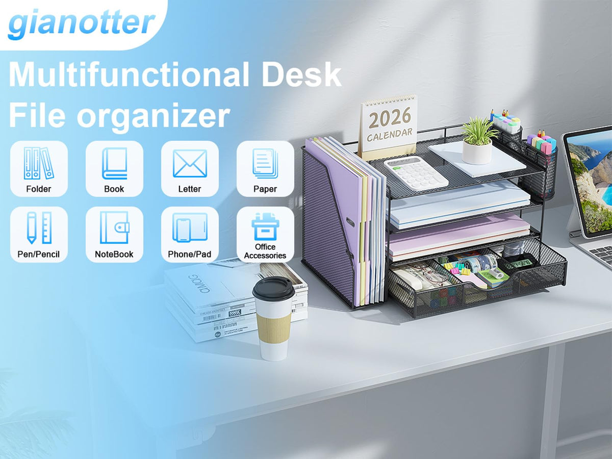 gianotter Metal Mesh Desk Organizers and Accessories with File Holder
