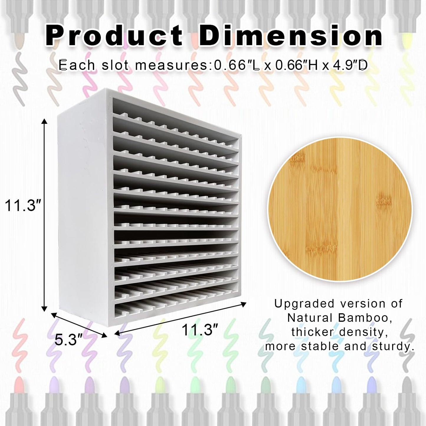 MinBoo Bamboo Art Supply Storage Rack - Wooden Marker Organizer for 144 Markers, Pens, Colored