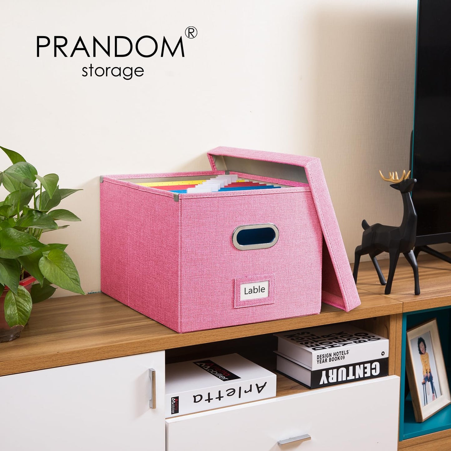 PRANDOM File Organizer Box - Set of 4 Collapsible Decorative Linen Filing Storage Hanging File