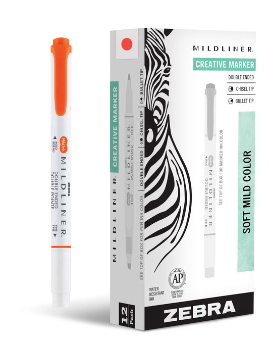 Zebra Pen MILDLINER No Bleed Highlighter, Marigold Color, Dual Tip, 12-Pack