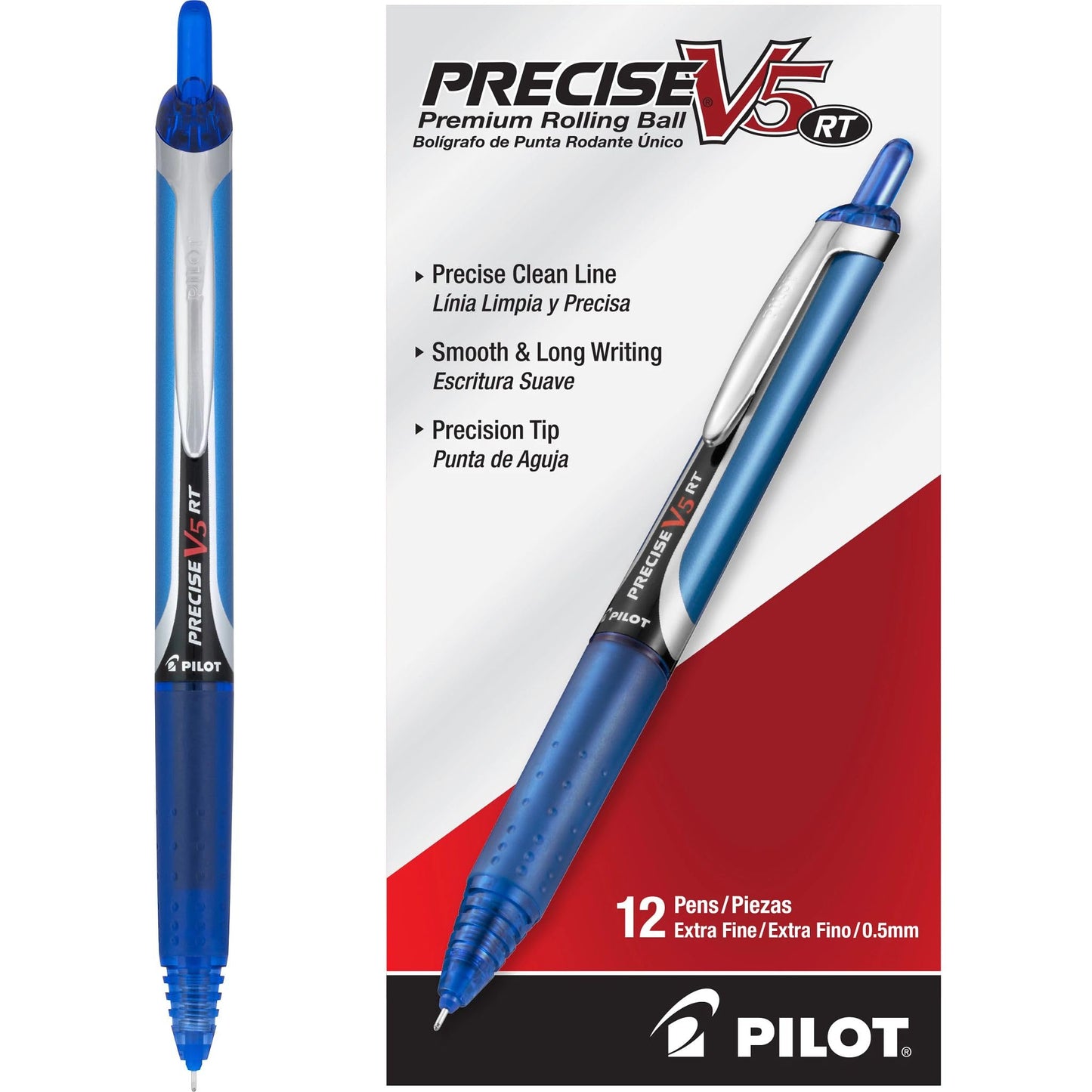 PILOT Precise V5 RT Rollerball Pens, Blue, Pack of 12