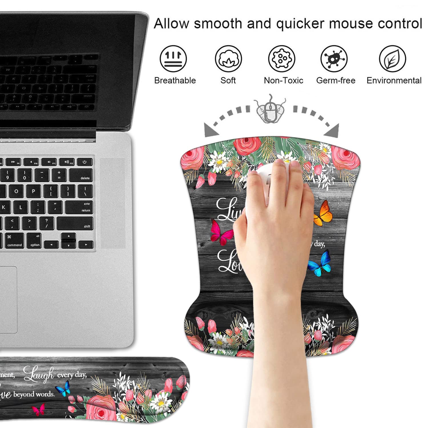 Keyboard Wrist Rest and Mouse Pad Wrist Support Set with Coasters, Non-Slip PU Base Ergonomic