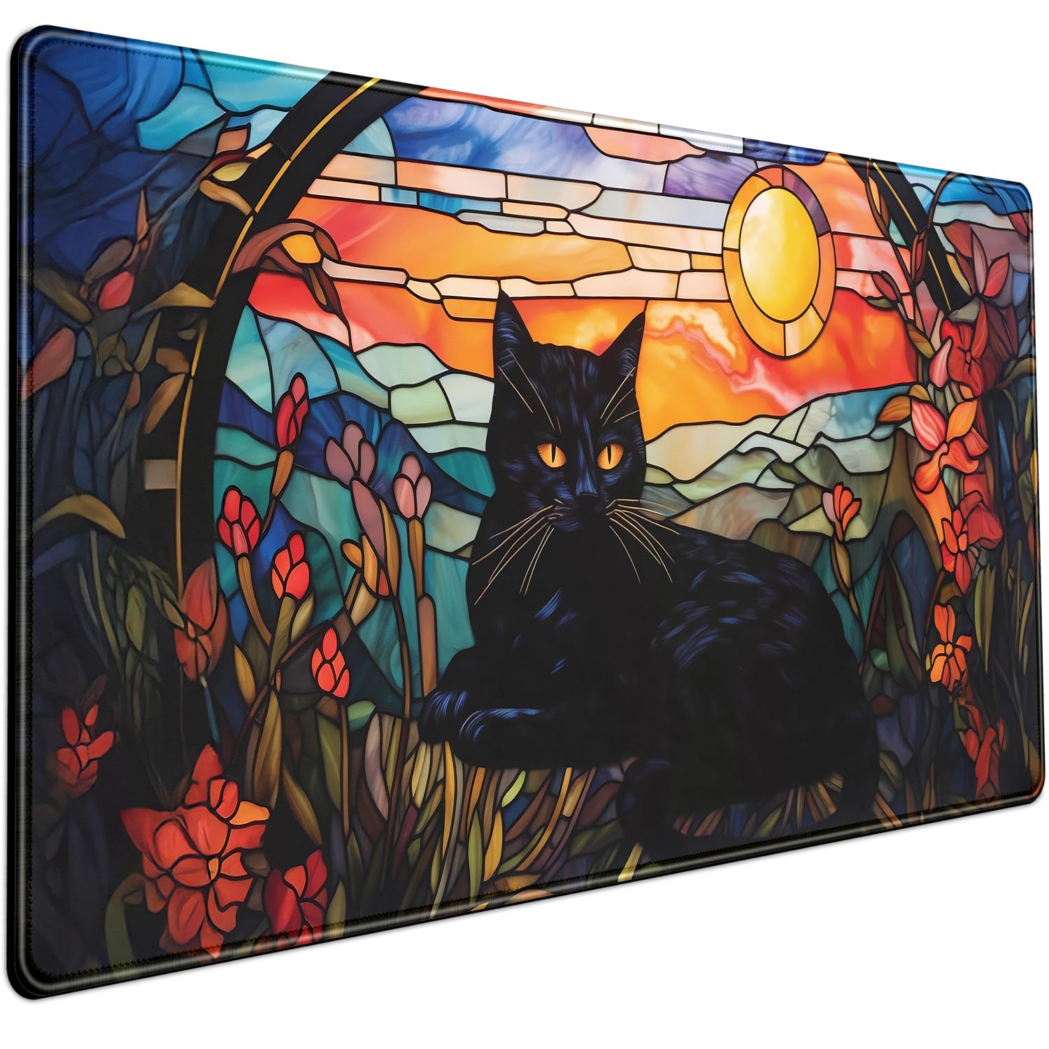 Mechanical Cattle Black Cat Desk Mat Vintage Sunset XXL Large Mouse Pad Laptop Desk Mousepad with