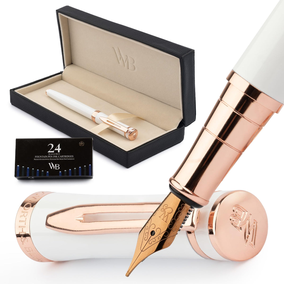 Wordsworth & Black Fountain Pen Set for Writing,Medium Nib, White Rose Gold