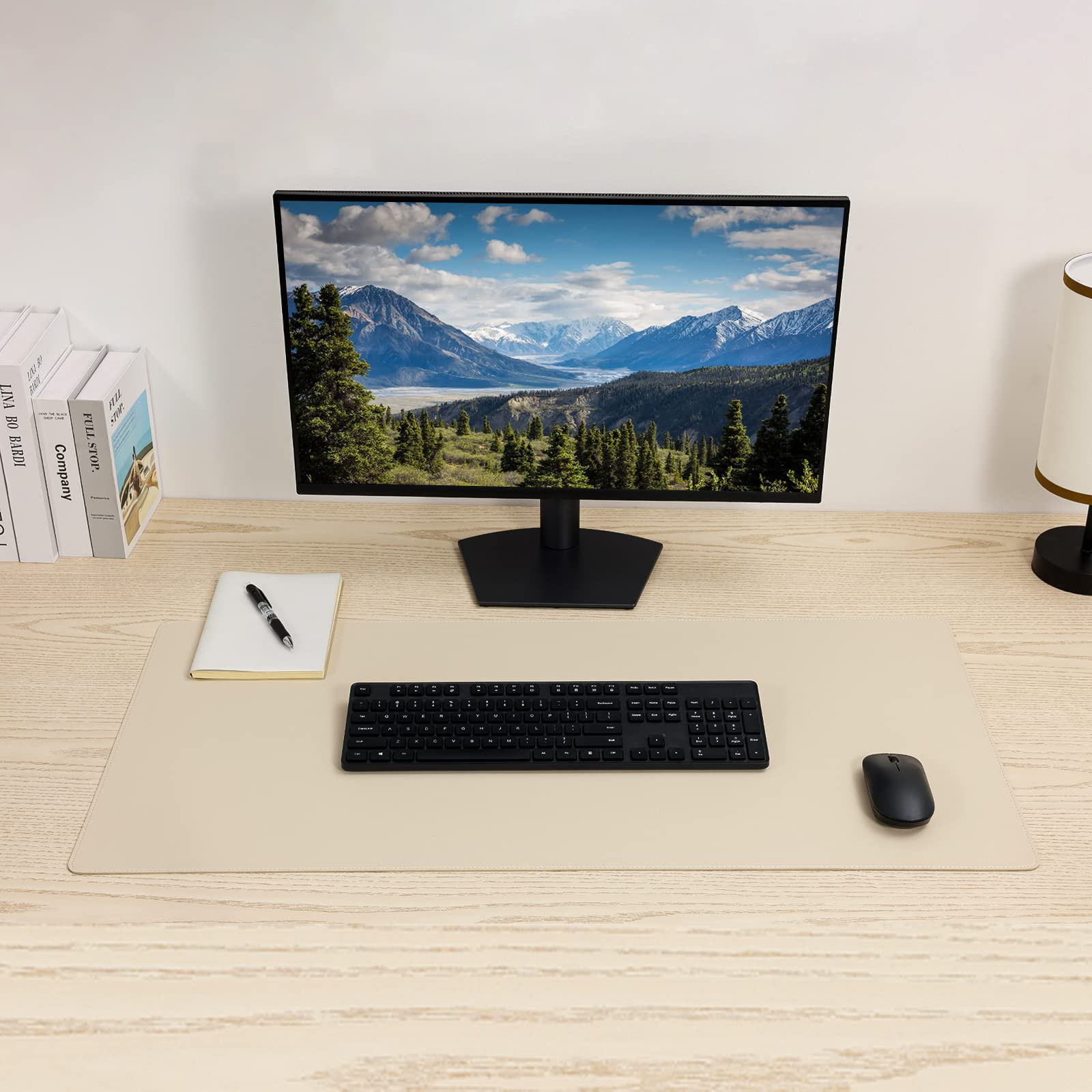Leather Desk Pad Blotter,Wolaile 36x17 inch Big Keyboard Mouse Pad,Waterproof Non-Slip Writing Desk