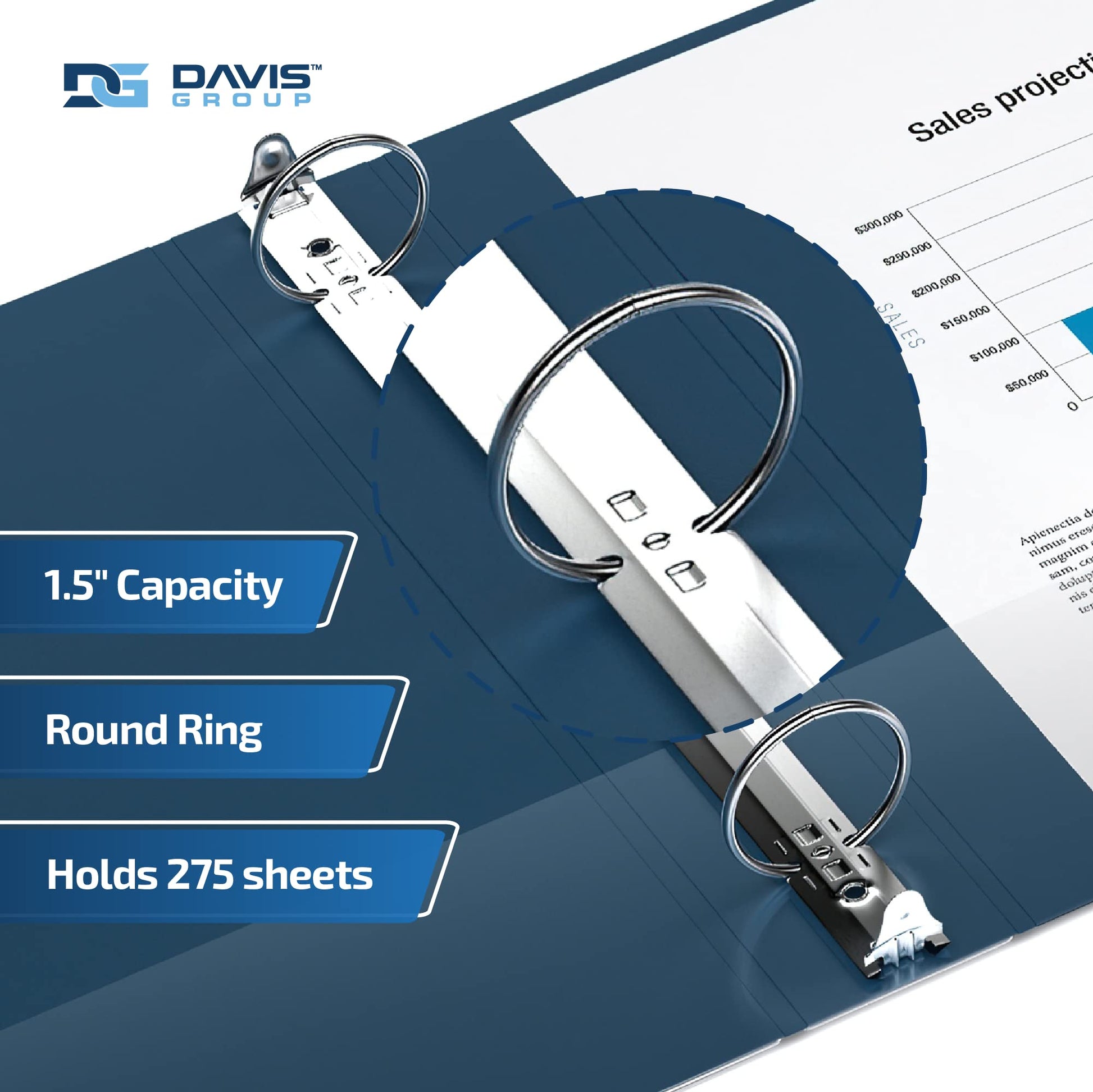 Premium Economy 3-Ring Binder, Spine Label, 1.5" Round Rings, Navy Blue 6Pk