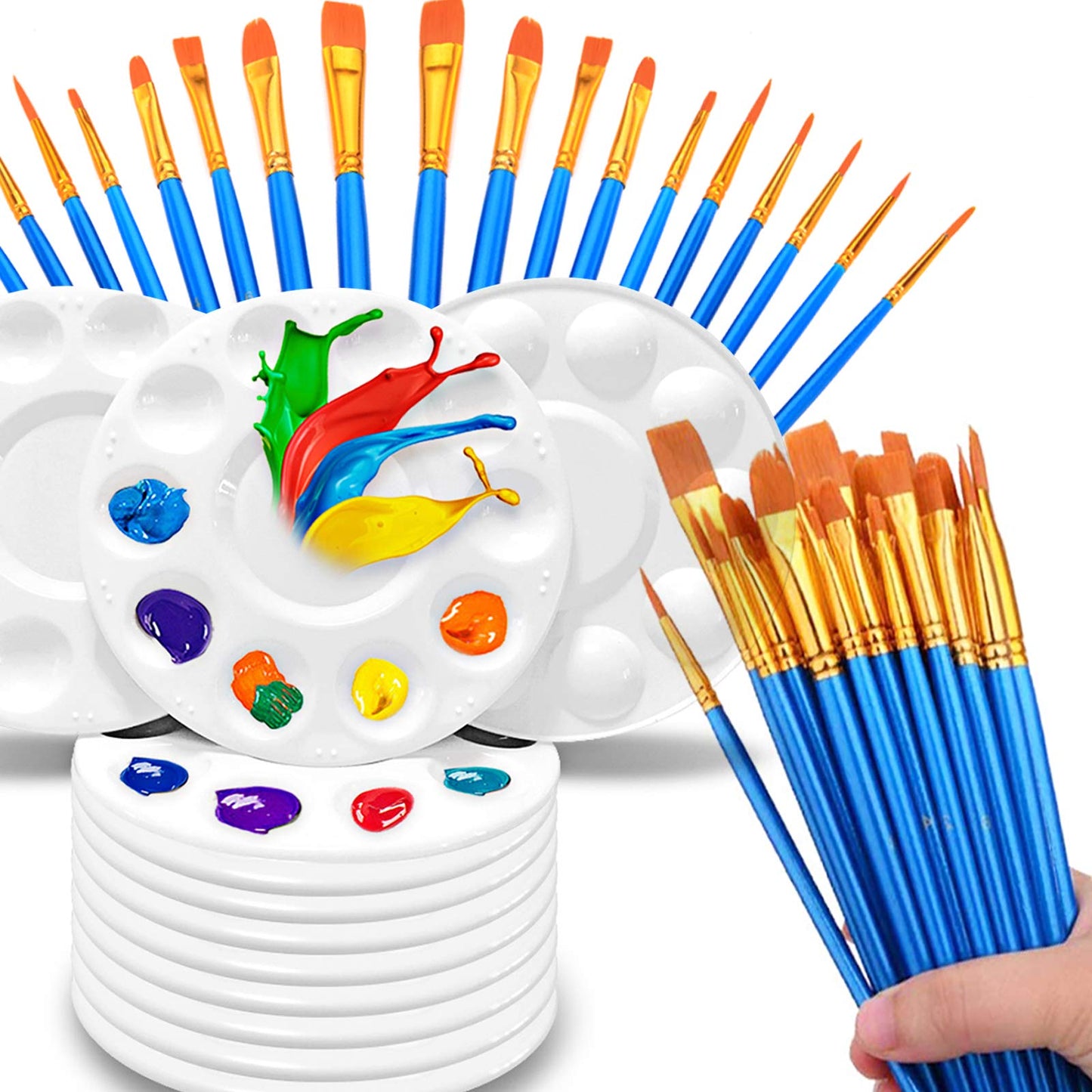 Hulameda 50Pcs Nylon Hair Paint Brushes with 12Pcs Paint Pallets