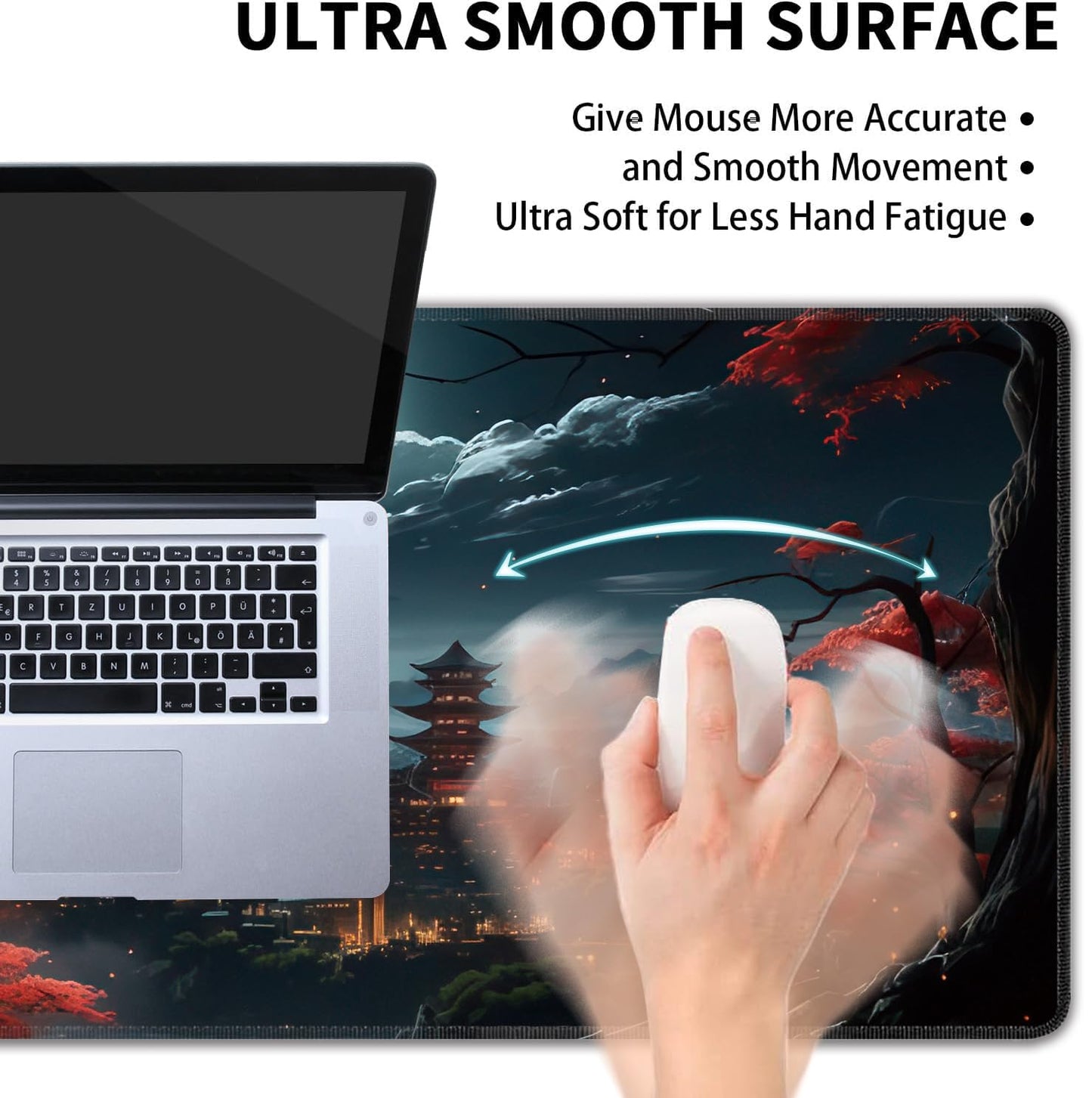 Japanese Full Moon Large Mouse Pad,Gaming Keyboard Desk Pad,Extended Mouse Mat Non-Slip Rubber Base