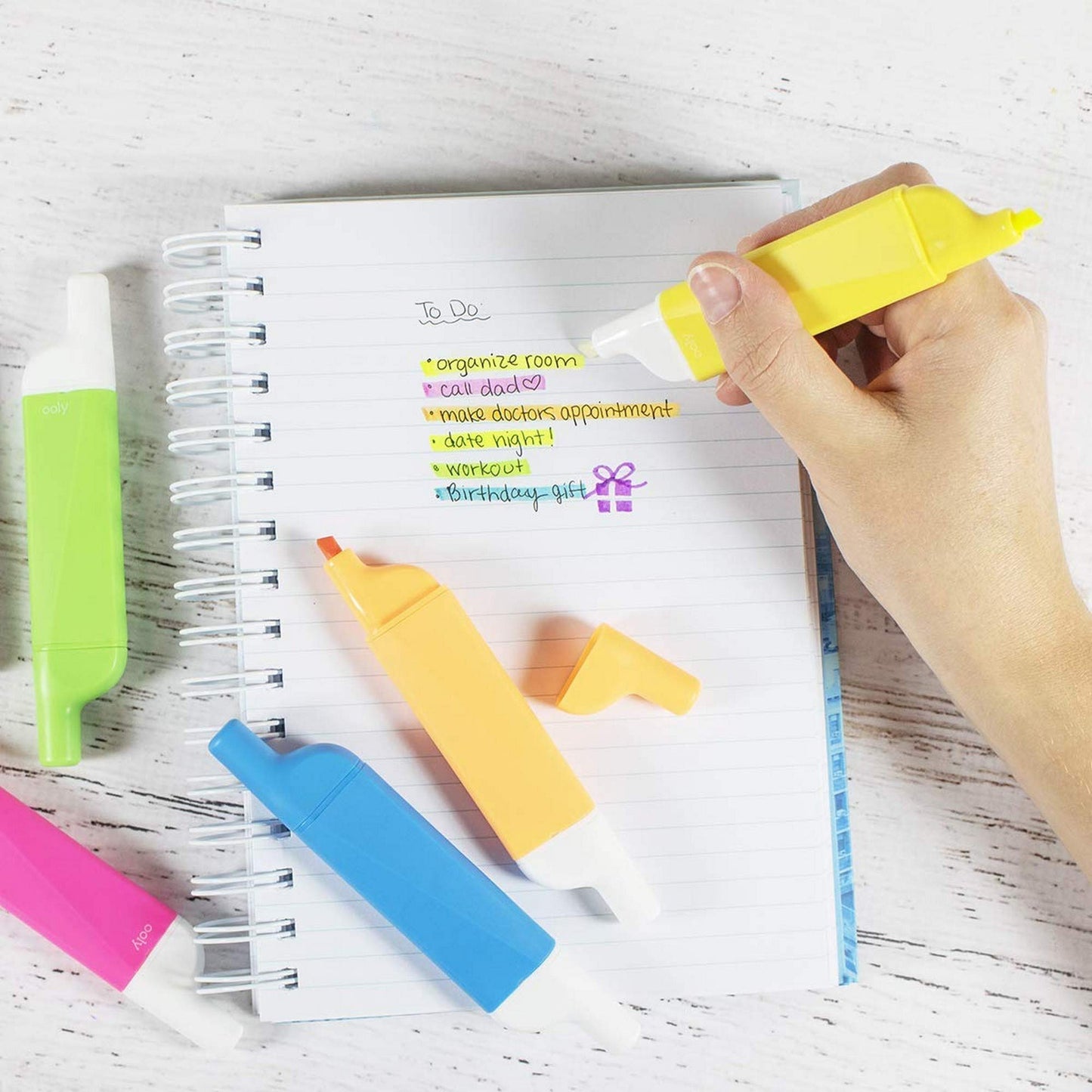 OOLY Do-Overs Erasable Highlighters [Set of 6] - Chisel Tip-for Note Taking, Drawing, Art Supplies