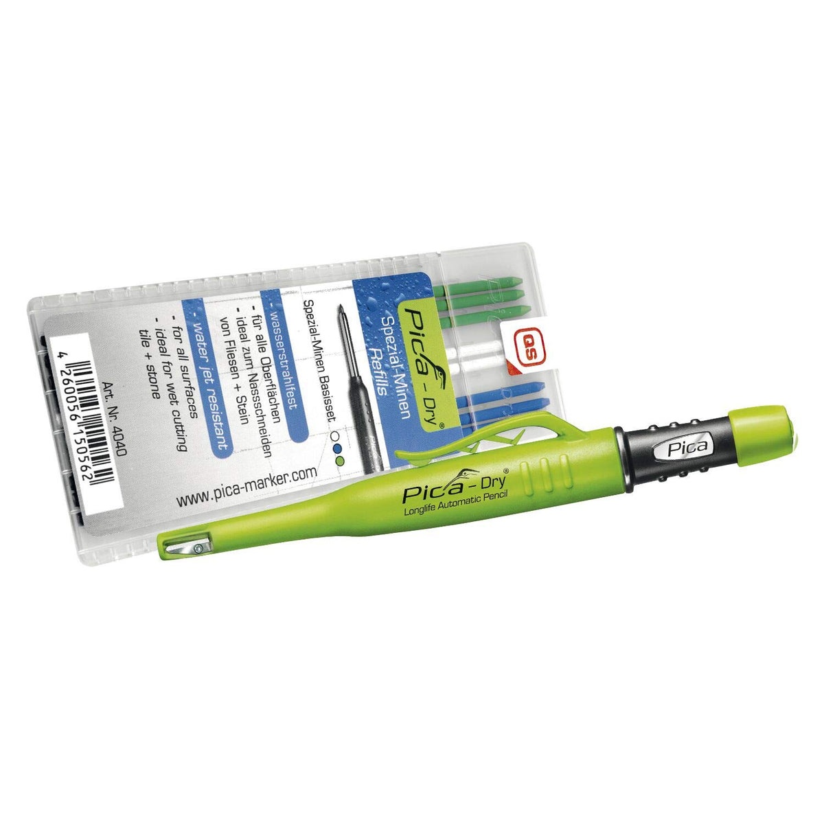 Pica 3030 + 4040 Dry Pen including Special Lead Base Set, Carpenter's Pencil, Green, Blue, White