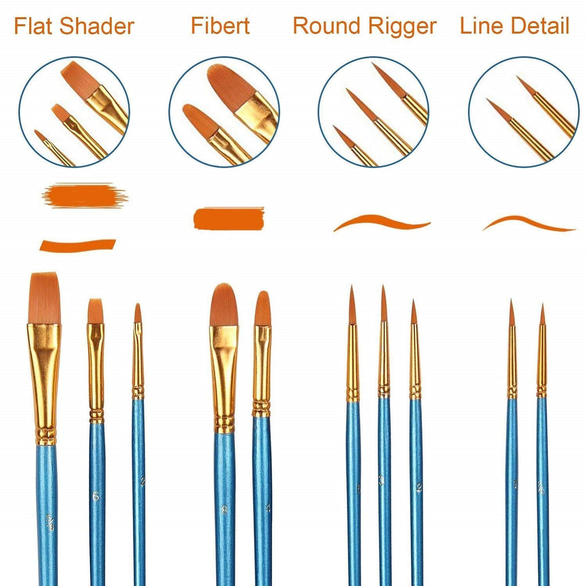 AROIC Painting Brush Set, 30 Packs/300 Pieces, Nylon Brush Head