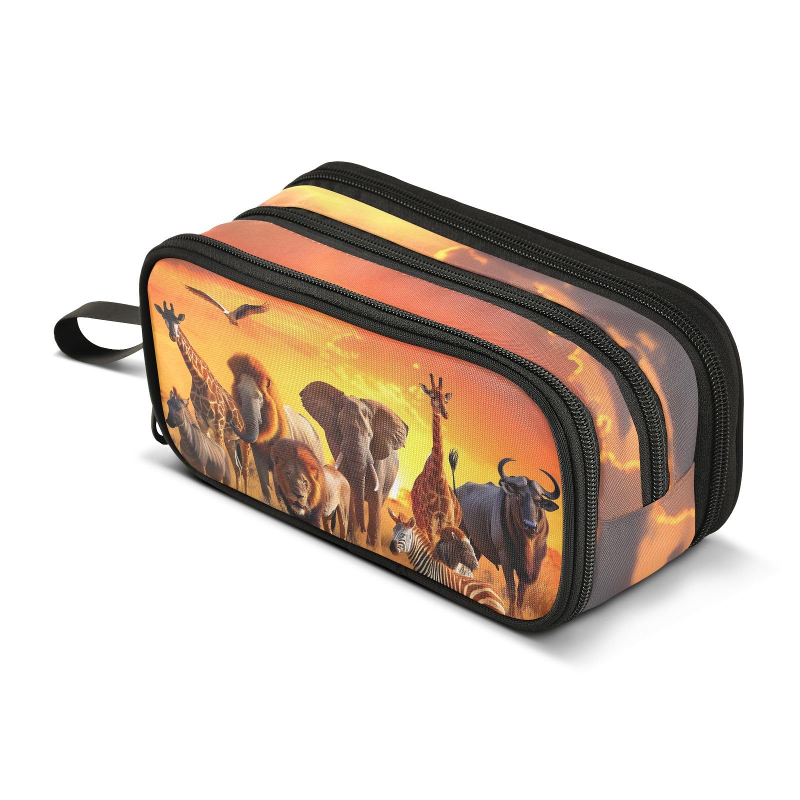 BOENLE African Animals Pencil Case Box Boys Girls Large Pencil Pouch with Zipper Compartments Big