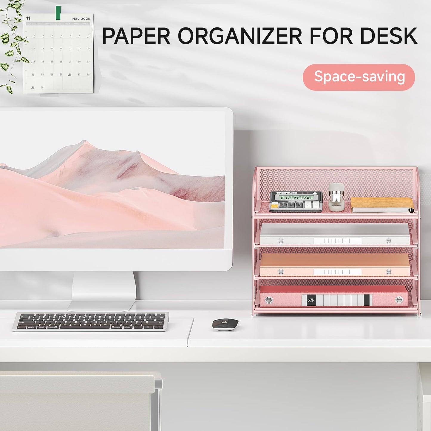 4-Tier Paper Organizer for Desk With Handle, Mesh Desktop File Tray, Office Classroom Organization