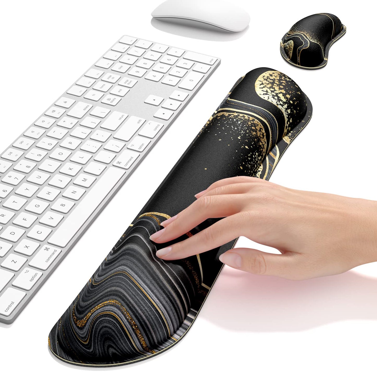 Dapesuom Enlarge Keyboard Wrist Rest, Memory Foam Wrist Cushion for Desk Mats Support, Marble Pain