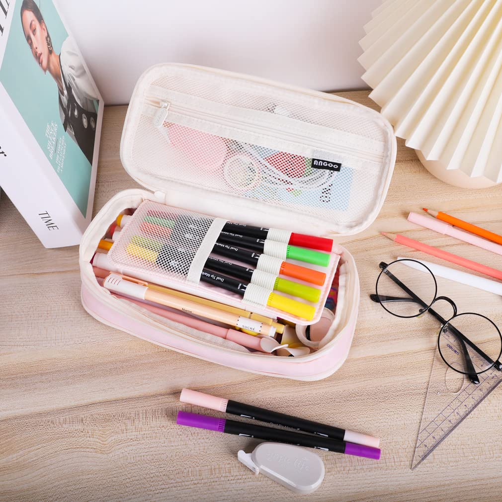 iSuperb Foldable Pencil Case Zipper Big Capacity Aesthetic Canvas Pencil Pouch Compartments