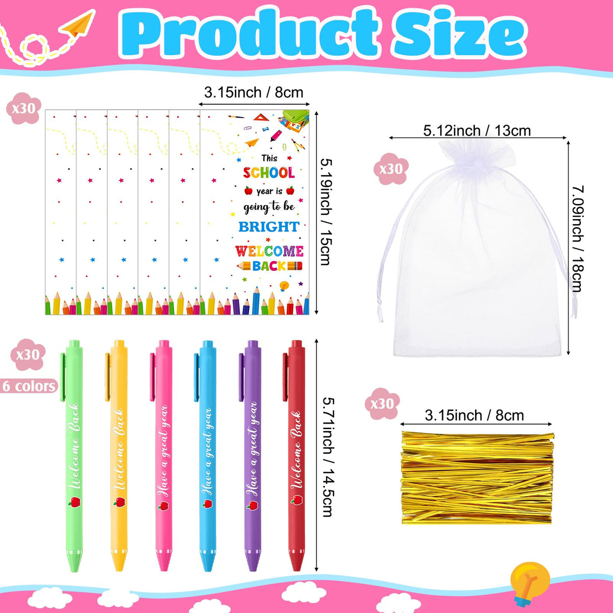 Marspark 30 Set Welcome Back to School Gifts Bulk Ballpoint Pens and Cards
