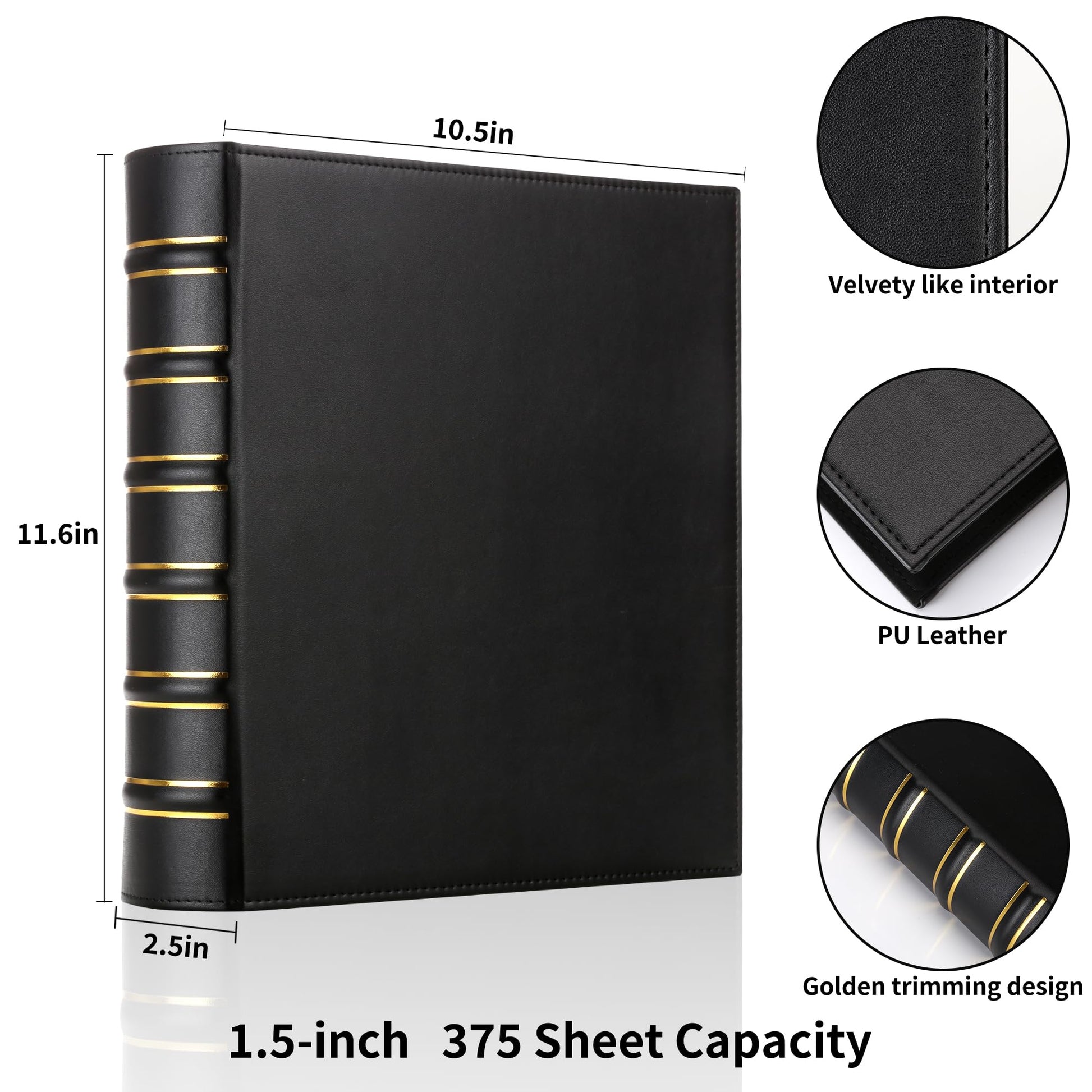 LETVPVOW 2 Pcs Vintage Hardback 3 Ring Binder 1.5 Inch, Professional Leather Binder 3 Ring, Three