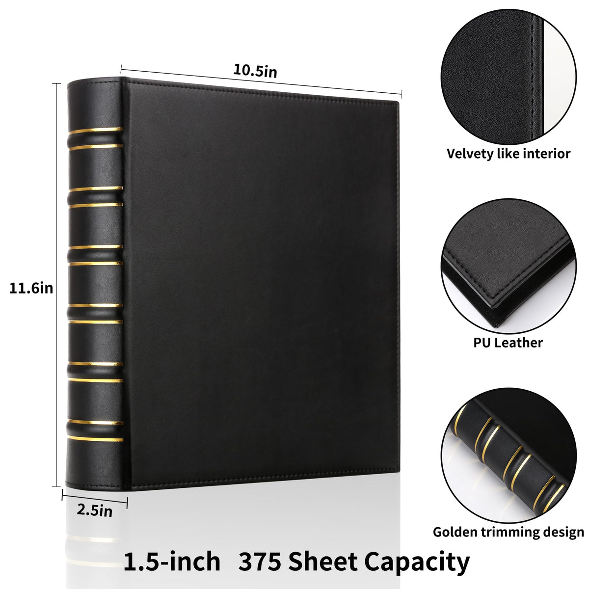 LETVPVOW Vintage Hardback 3 Ring Binder 1.5 Inch, Professional Leather Binder 3 Ring, Three Ring