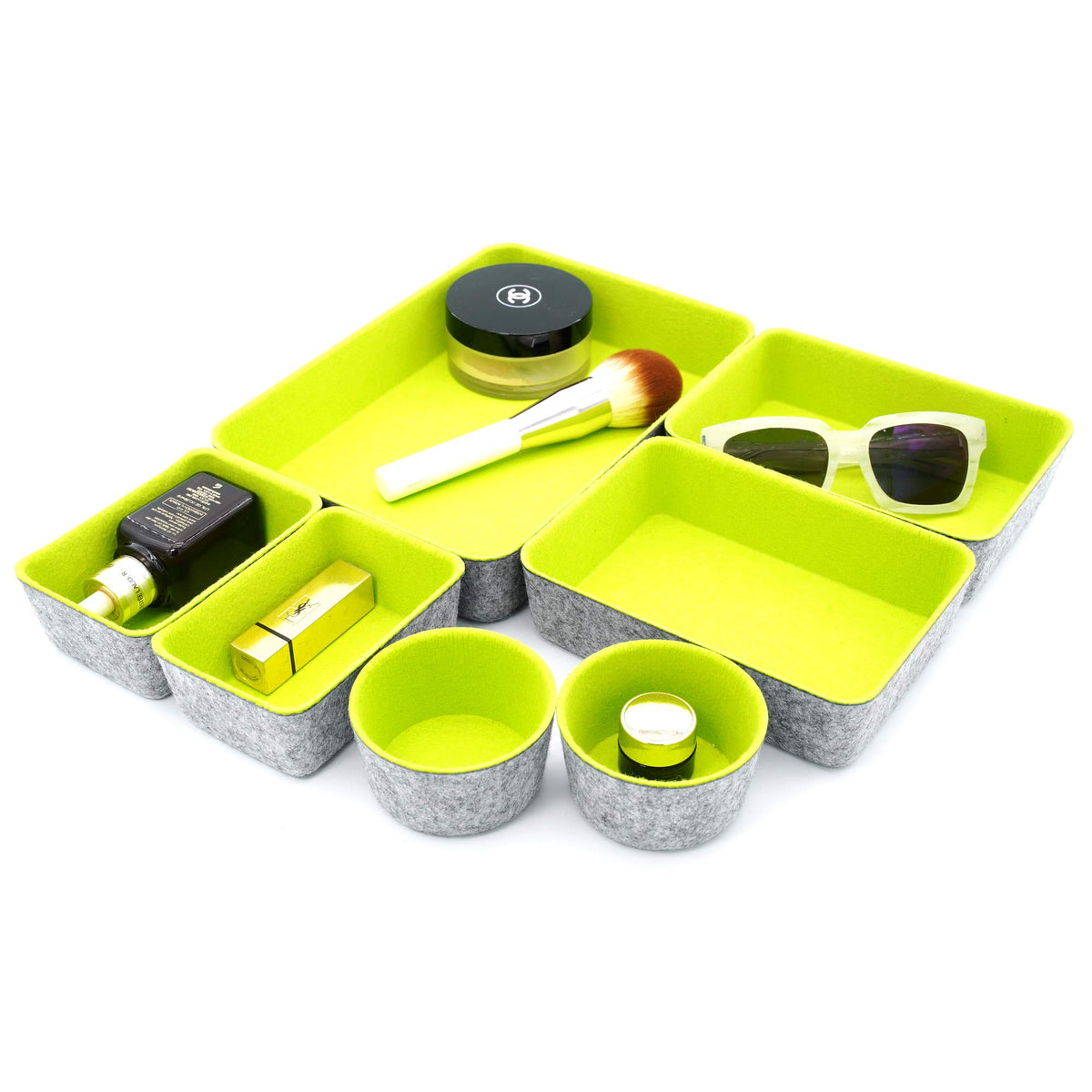 Welaxy Felt Drawer Organizer Bin 7 pc Green Desk Nightstand Catchall Tray