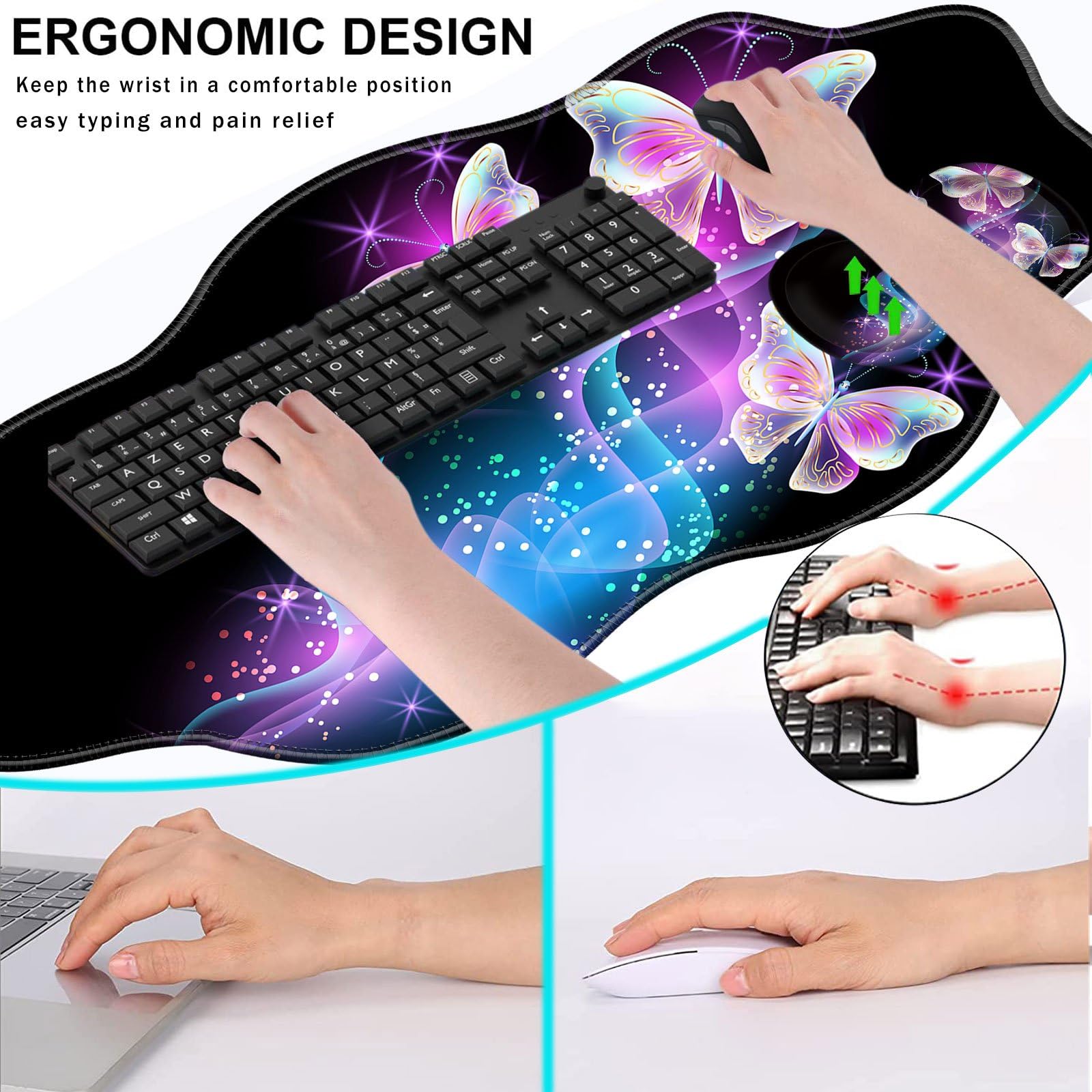 CICPLKSE Mouse Pad with Wrist Support + Desk Mat + Coaster 3 in 1 Set, XXL Large Gaming Mousepad
