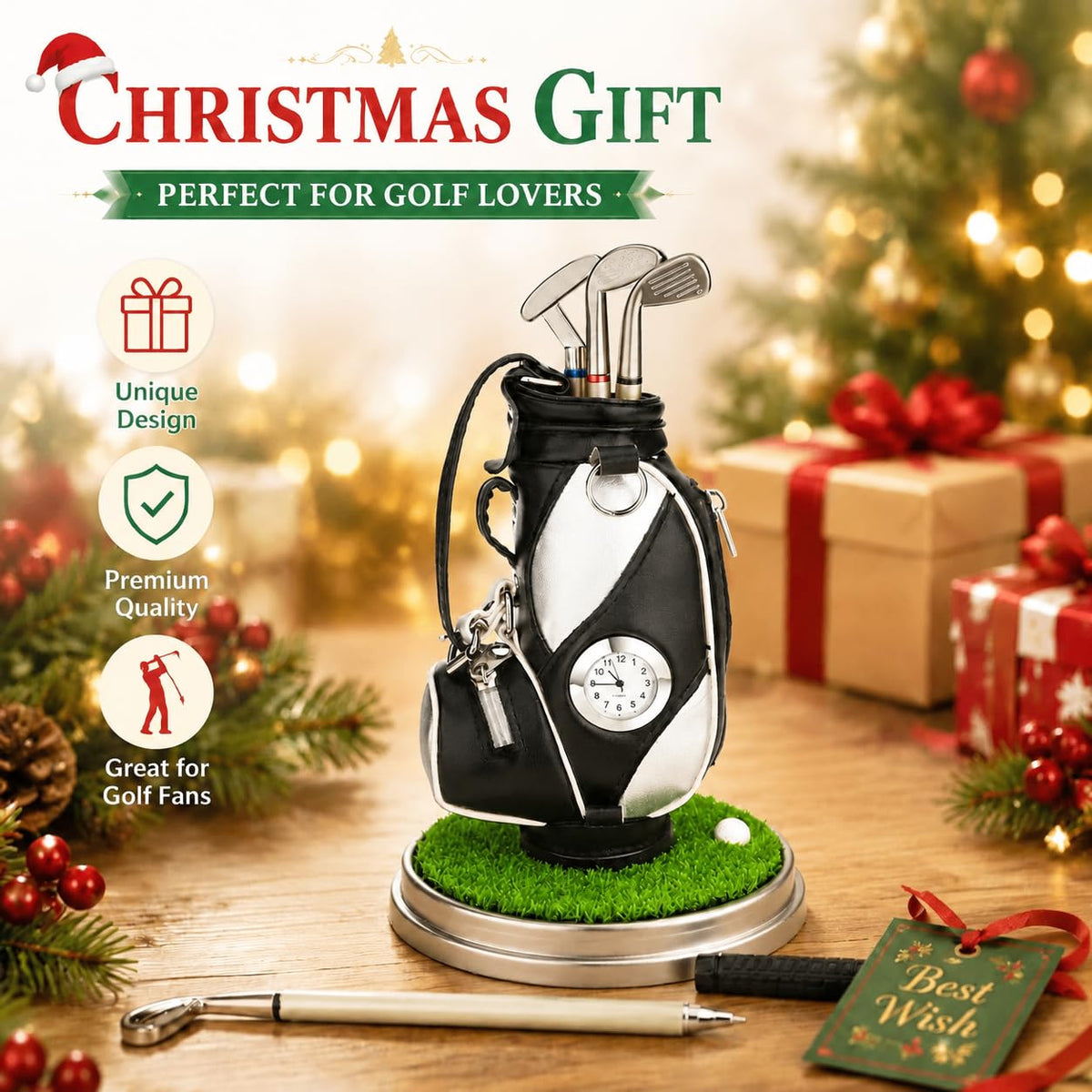 10L0L Golf Pens with Golf Bag Holder, Novelty Unique with 3 Pieces Aluminum Pen for Golf Fanatic
