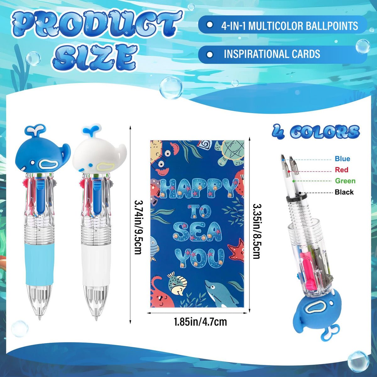 Sayglossy 24 Sets Ocean Whale Party Favor Pens Gifts Bulk with Cards