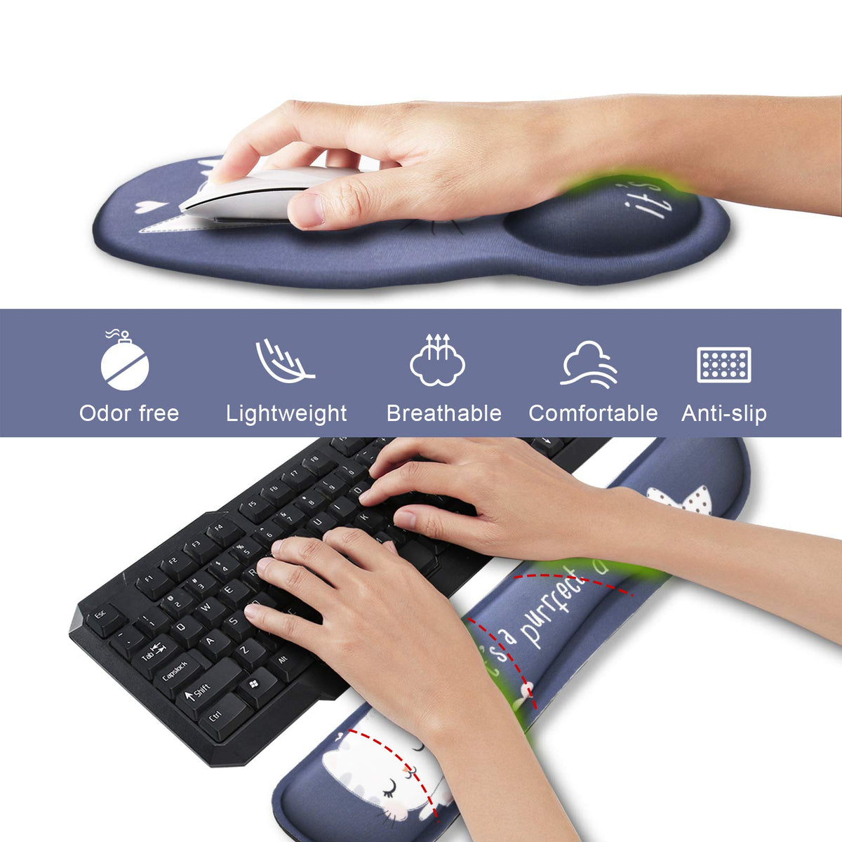 Keyboard Mouse Pad Wrist Rest, Gel Ergonomic Wrist Rest Support Mousepads,Non Slip Rubber Base