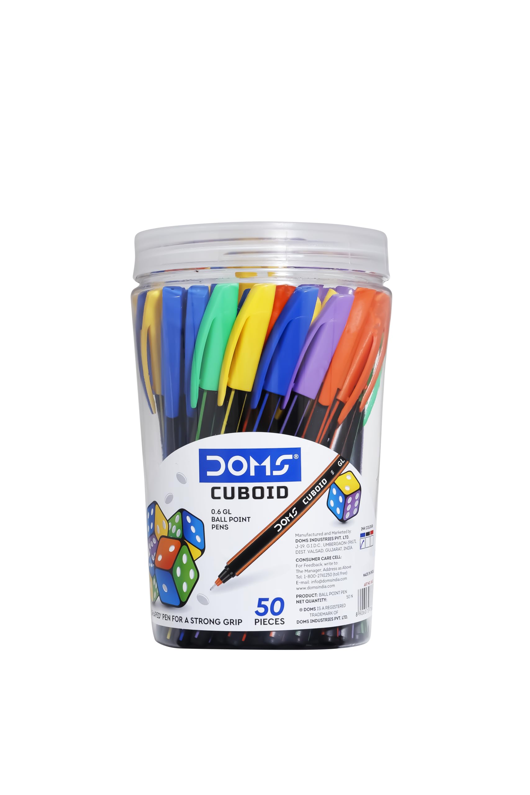 Doms Cuboid 0.6 mm Ball Pen Jar Pack | Square Shaped For Strong & Better Grip | Lightweight &