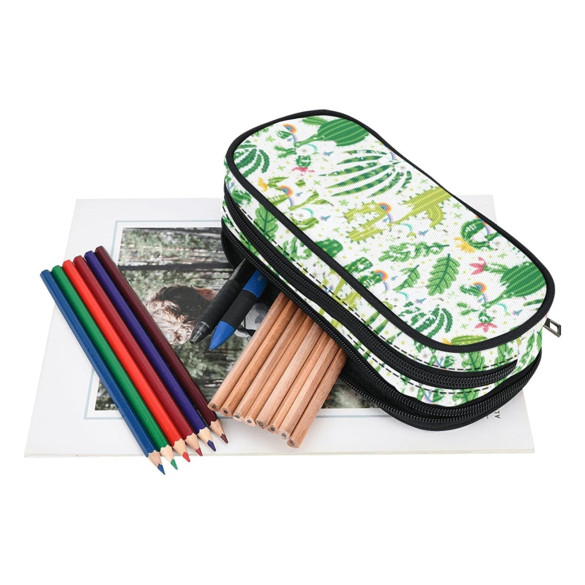 ANANGTEE Green Cactus Llama Pencil Case for Teen Girls Boys Alpaca 10x5