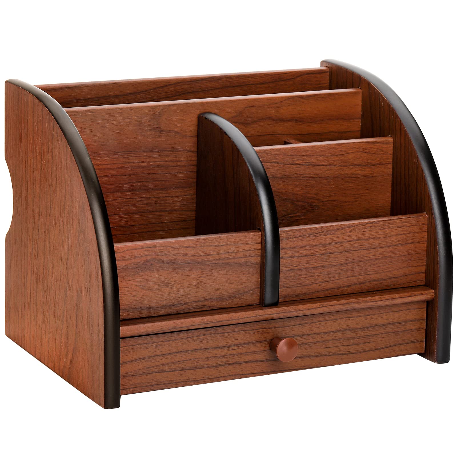 Foraineam Wooden Desk Organizer with Drawer, Remote Control Holder Caddy, Makeup Organizers, Wood