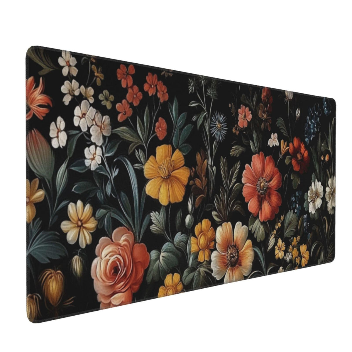 Floral Mouse Mat Vintage Aesthetic Flower Plant Black Extended Mouse Pad Large Gaming Mousepad