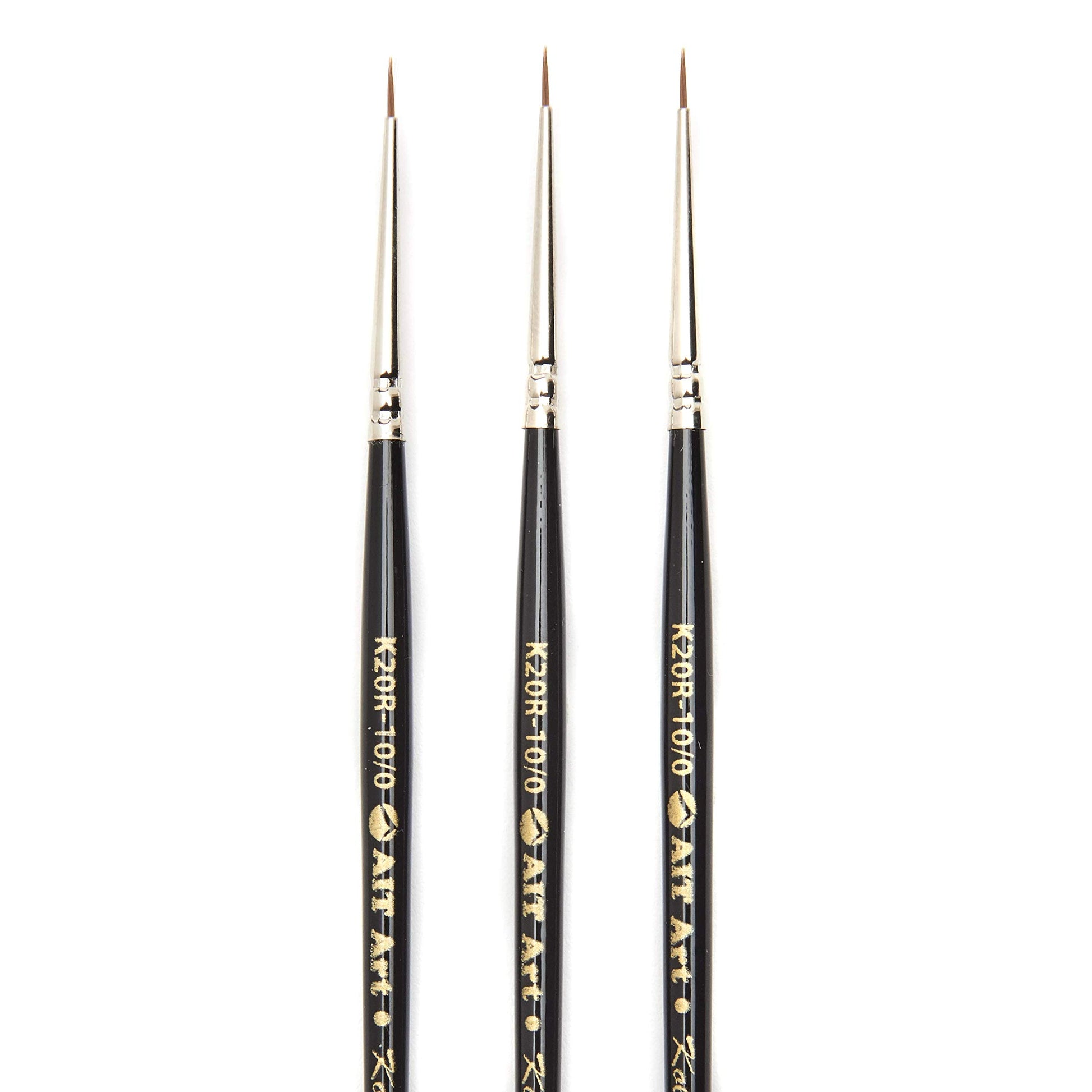 AIT Art Premium Round Detail Kolinsky Paint Brushes, Size 10/0, Pack of 3, Pure Russian Red Sable