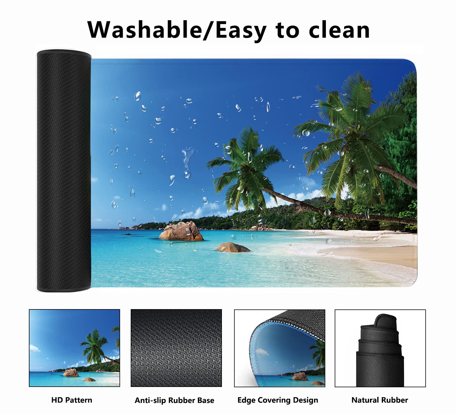 Ocean Desk Mat,ANSE Lazio Beach at Praslin Island Extended Gaming Mouse Pad,Large Non-Slip Rubber