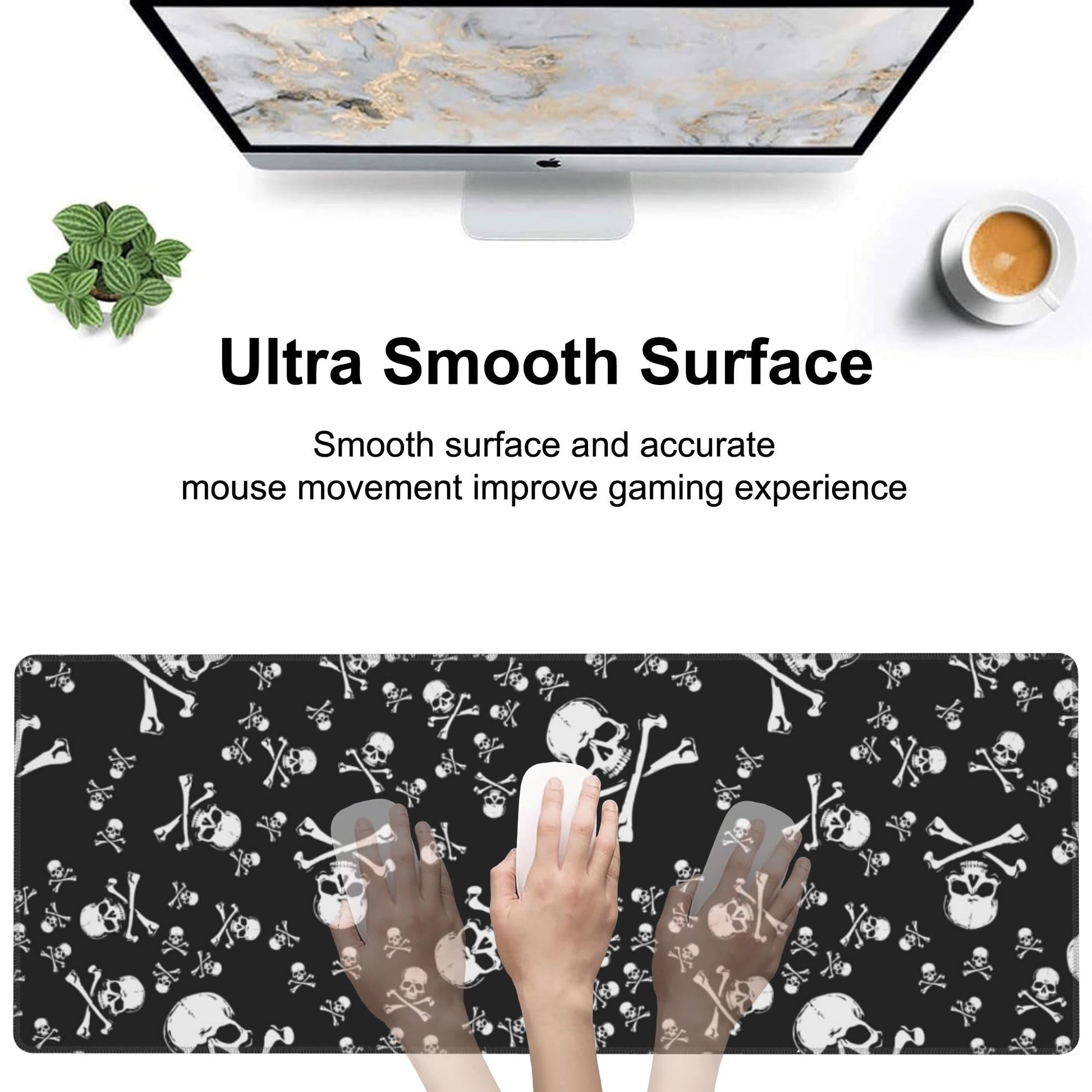 Skull Head Desk Mat,Large Pirate Skull Crossbones Gaming Keyboard Mouse Pad,Non-Slip Rubber Base