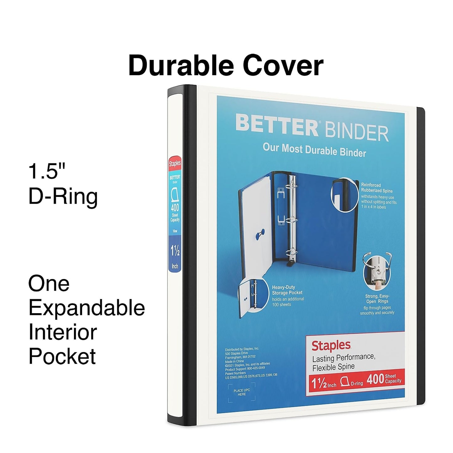 Staples Better Binder, 1.5 Inch D-Ring, White, 400 Sheets, 3-Pack