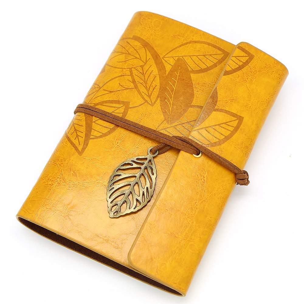 EvZ 5 Inch Mini Vintage Leather Journal, Pocket Size Refillable Loose Leaf Notebook, Retro Gold