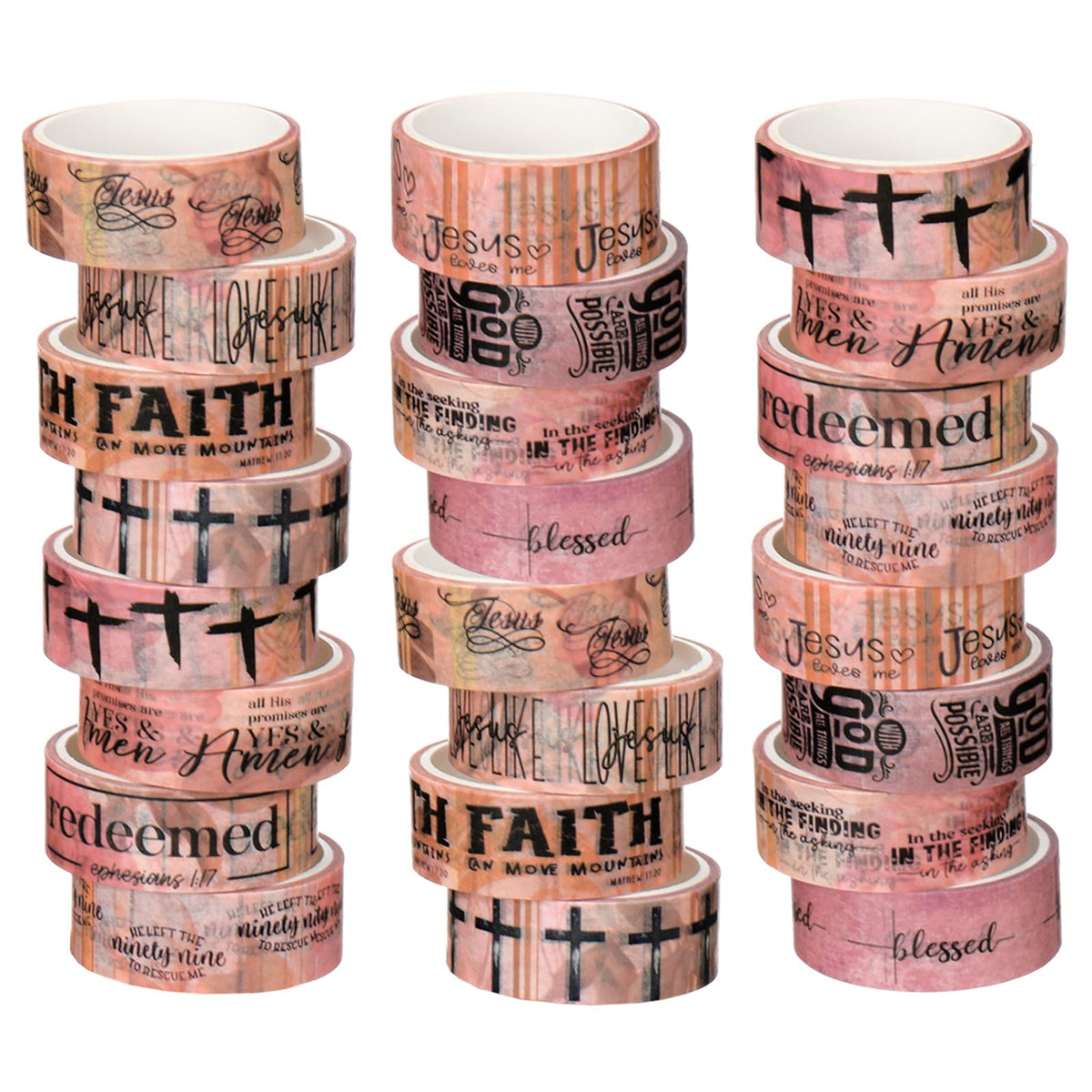 Janlaugh 24 Rolls Christian Washi Tape Gifts for Bible Journaling, Pink