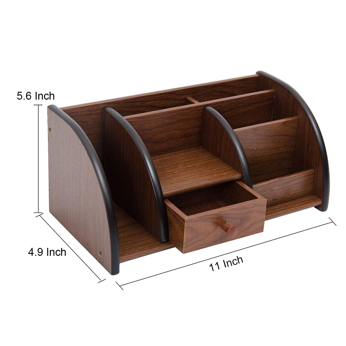 Liry Products Cherry Brown Wood Desktop Organizer Multiple Compartments Stepped Racks Drawer Shelf