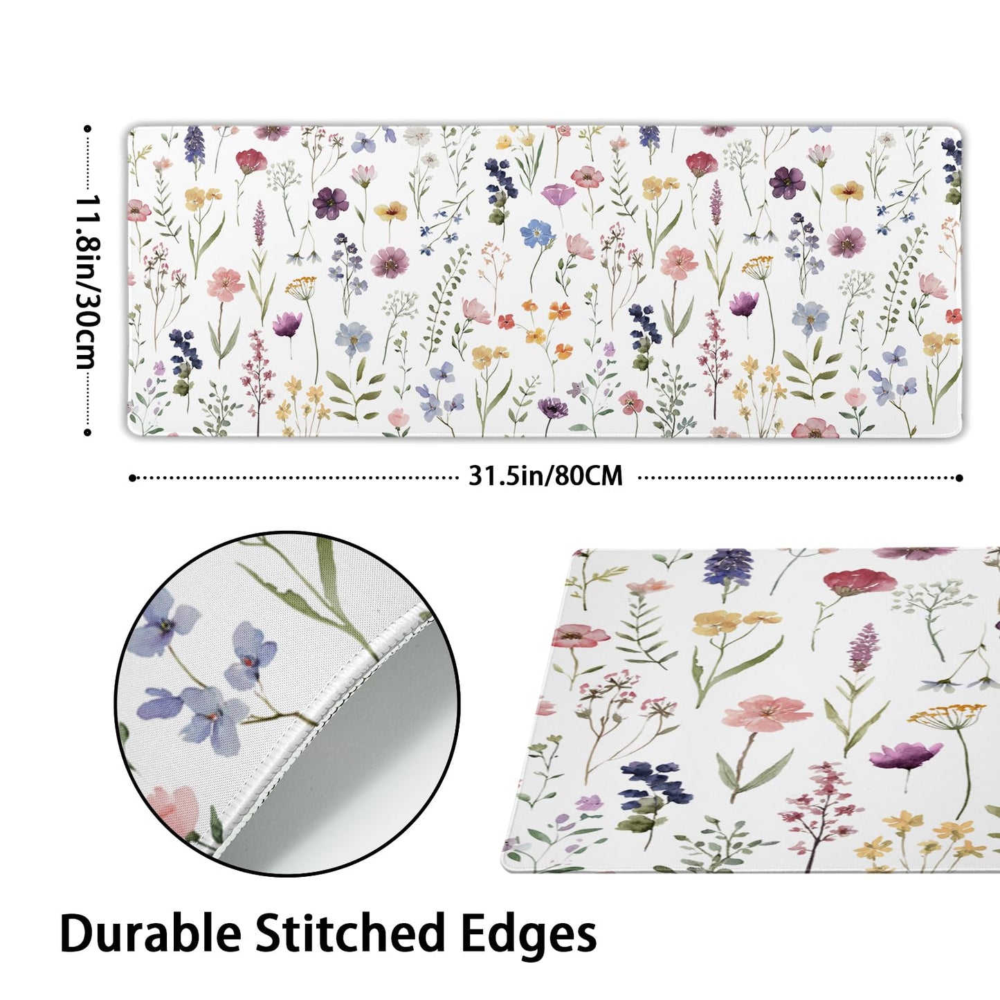 Floral Desk Mat Large Extend Mouse Pad XL Beige Boho Desk Pad 31.5x11.8 Inch Cute Minimalist