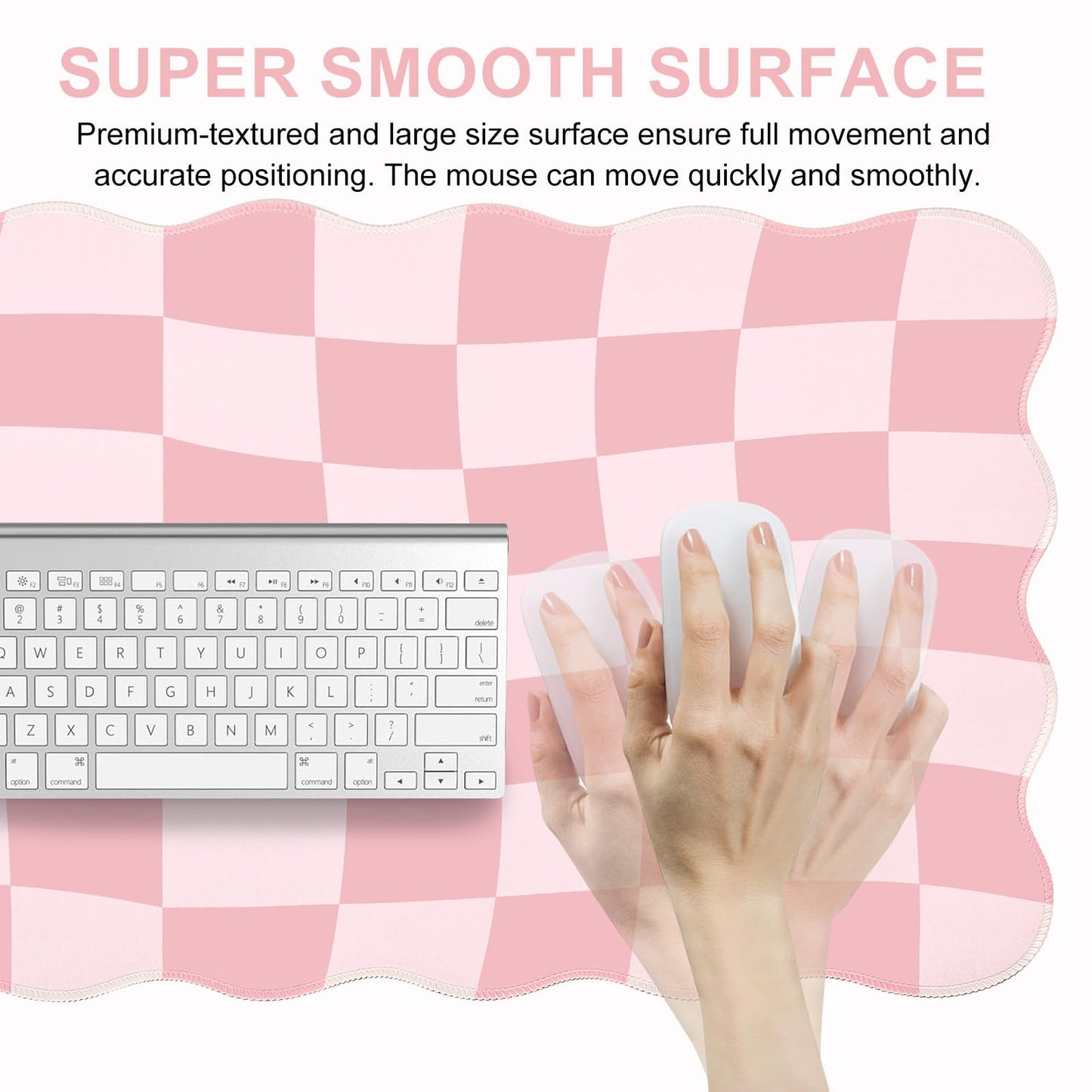 L-SPOUTTO Pink Mouse Pad,Geometric Desk Mat XXL Large Scalloped Gaming Mousepad,35.4x15.7in