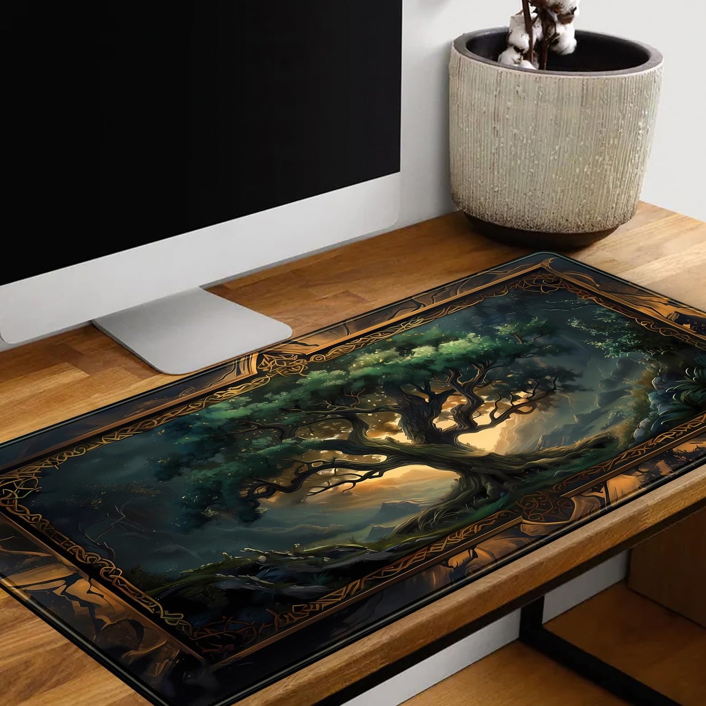 Mystical Green Tree Large Gaming Mouse Pad Forest Tree of Life Deskpad Mat XXL Extended Gaming Desk