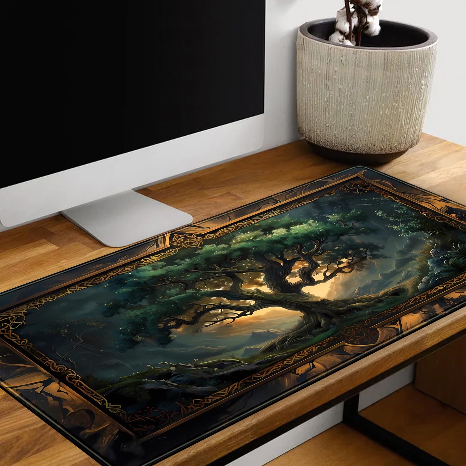 Mystical Green Tree Large Gaming Mouse Pad Forest Tree of Life Deskpad Mat XXL Extended Gaming Desk
