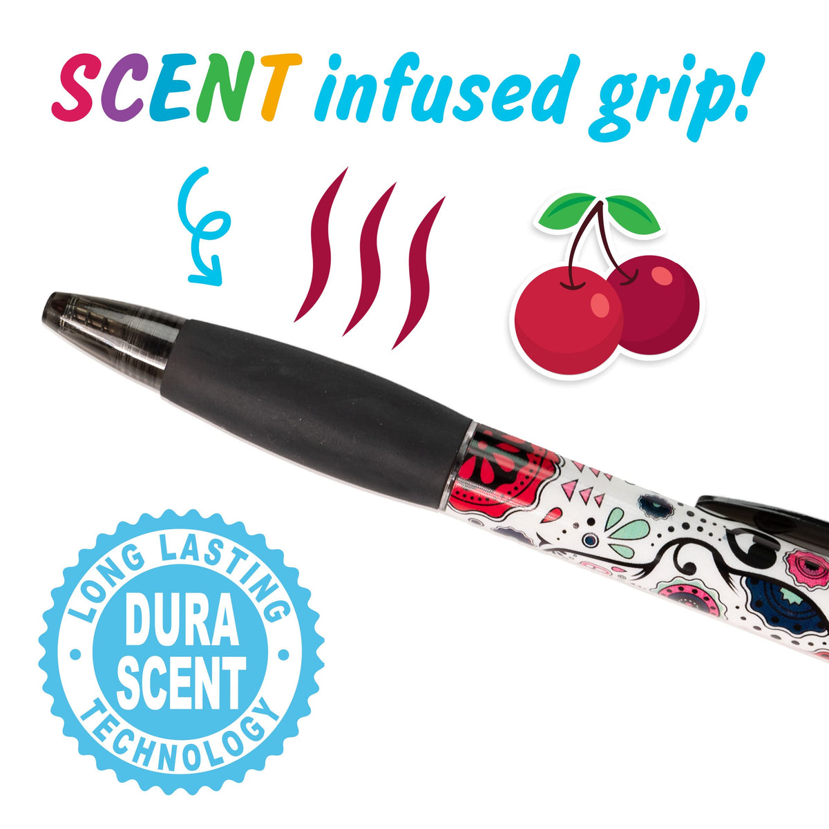 Sugar Skull Smens (2 Pack) - Scented Pens, Black Ink, Medium Point - 8 Count