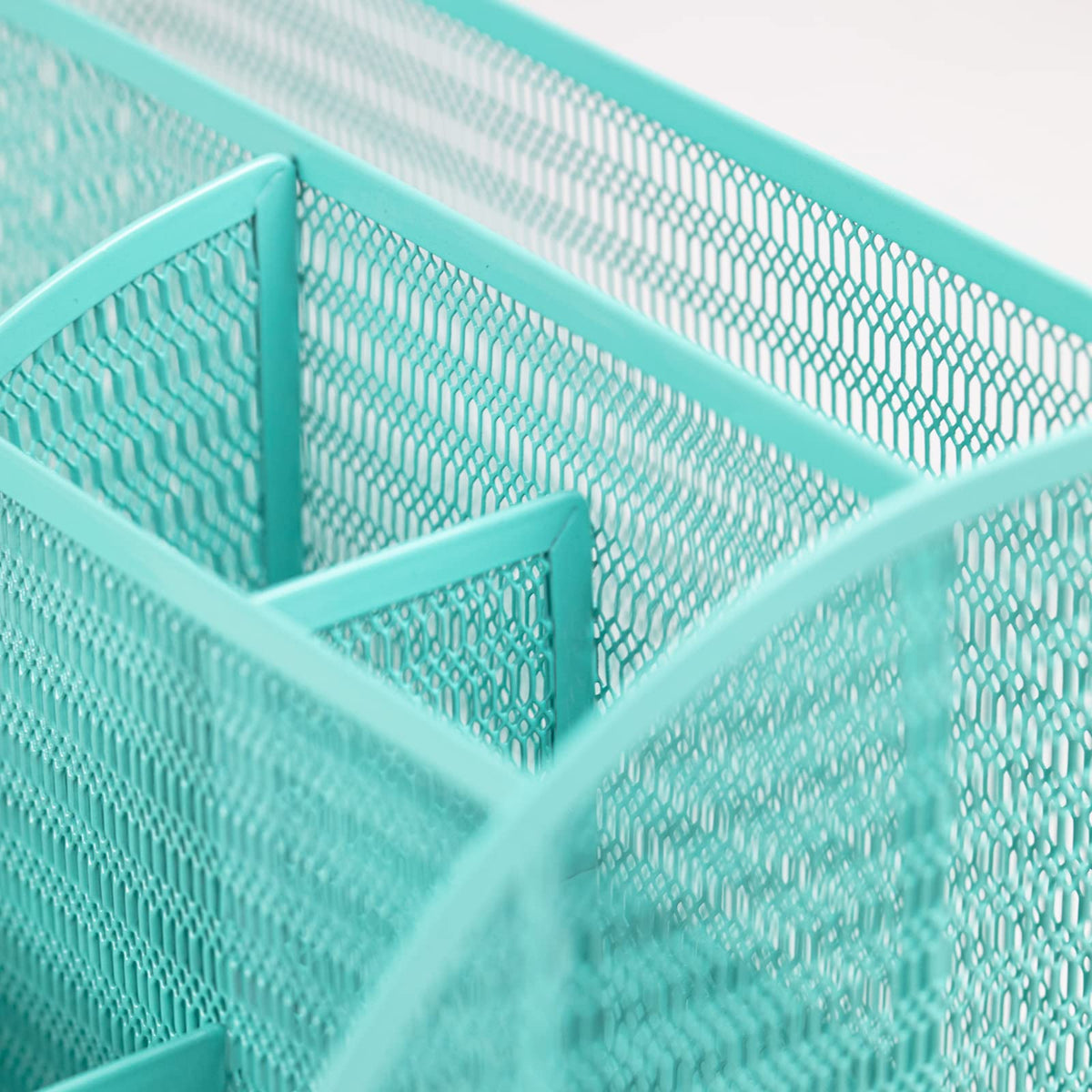 BLU MONACO Aqua Desk Organizer | Metal Turquoise Stationery Holder With Drawer and Compartments |