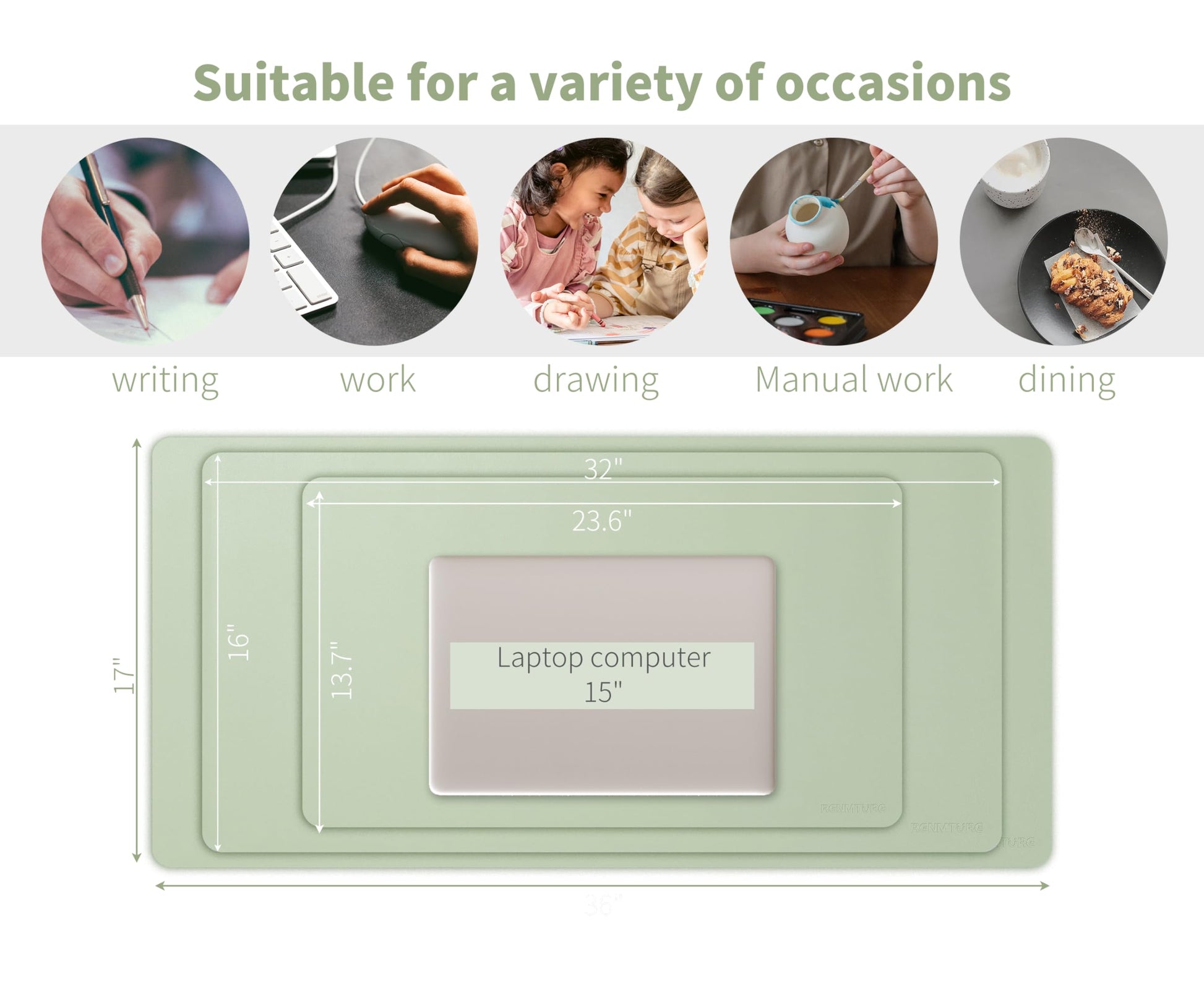 RENMTURE PU Mouse Pad, Faux Leather Large Desk Pad, Home Work Office Accessories, Non-Slip Desk