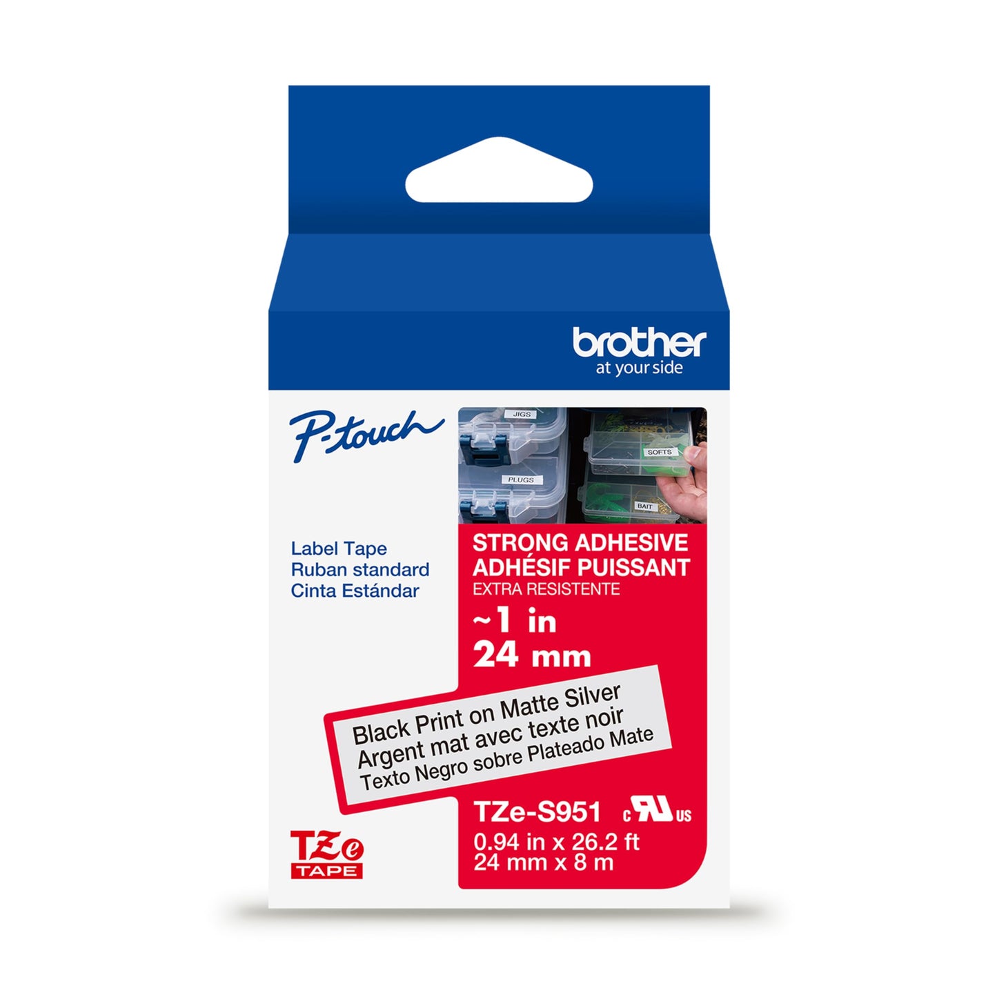 Brother Genuine P-Touch TZe Black Print on Matte Silver Label Tape (TZeS951), Strong Adhesive