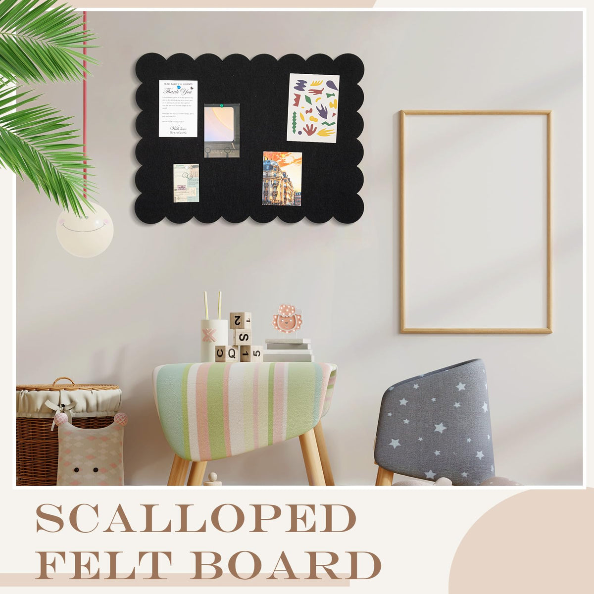 Mooliwe Scalloped Felt Bulletin Cork Board Foldable Black 24 * 18 Inch